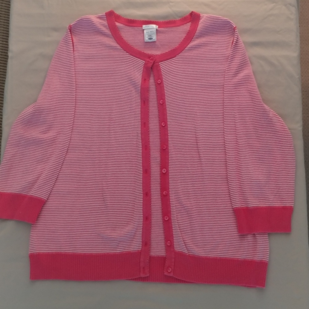 Old Navy Pink and White Striped Cardigan